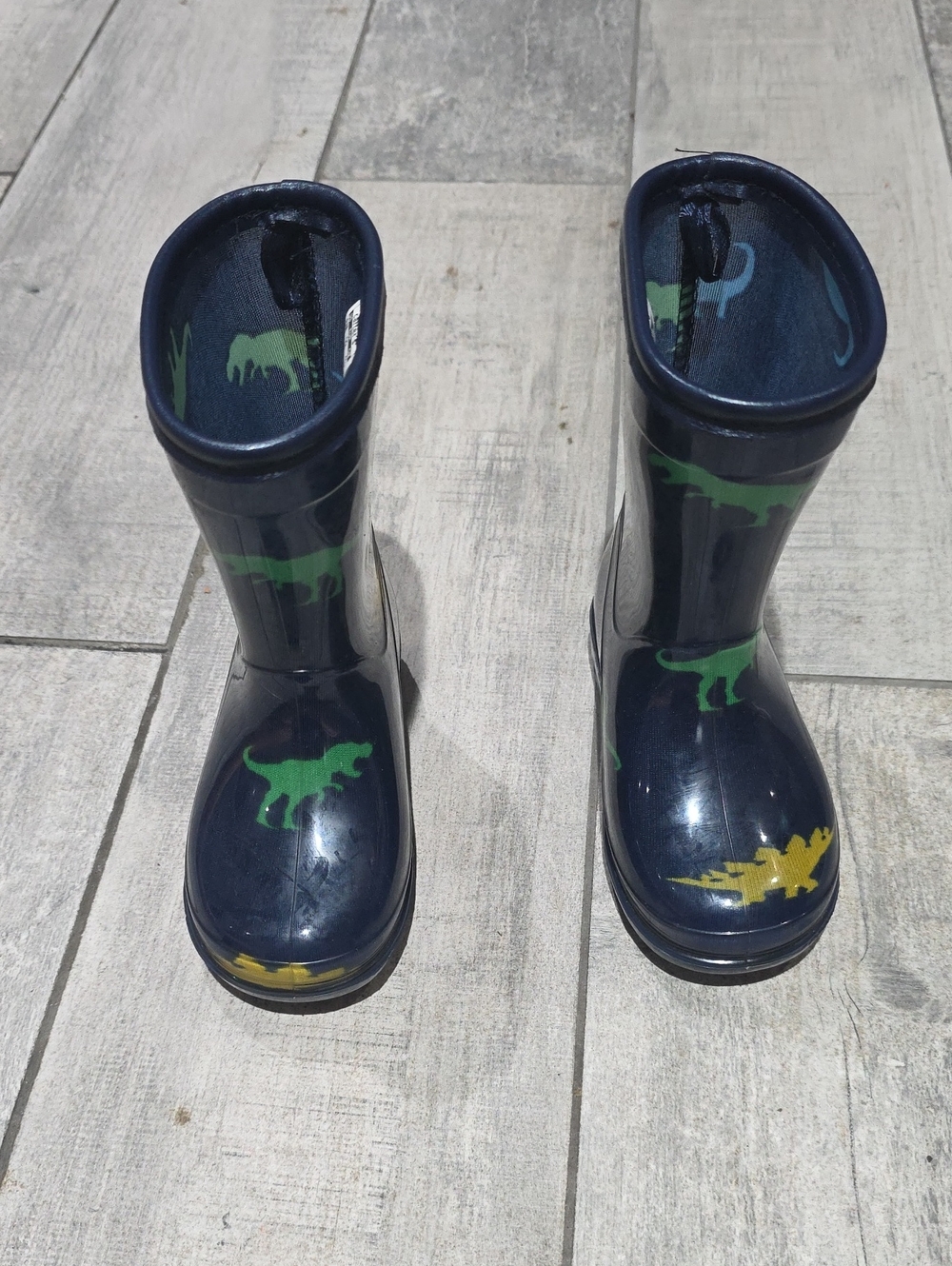 Toddler Navy Rain Boots with Green & Yellow Dinosaurs Size 6 Toddler- Carters